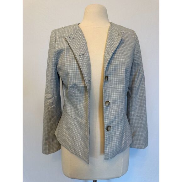 Ann Taylor Petite Gray and White Checkered Blazer Size 8P - Picture 1 of 4
